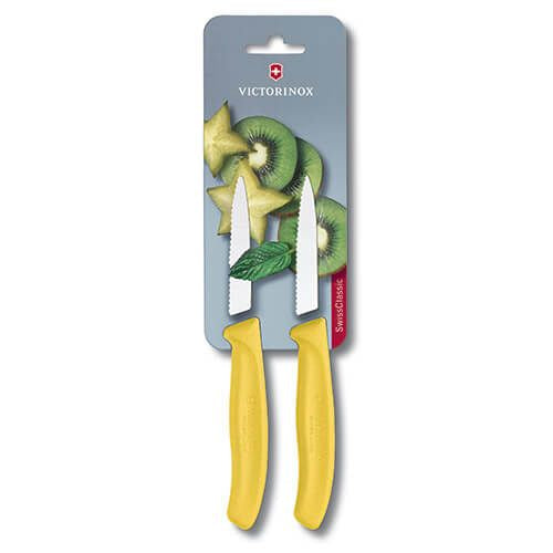 Victorinox Swiss Classic Serrated Paring Knife Pointed Tip Twin Pack - Yellow